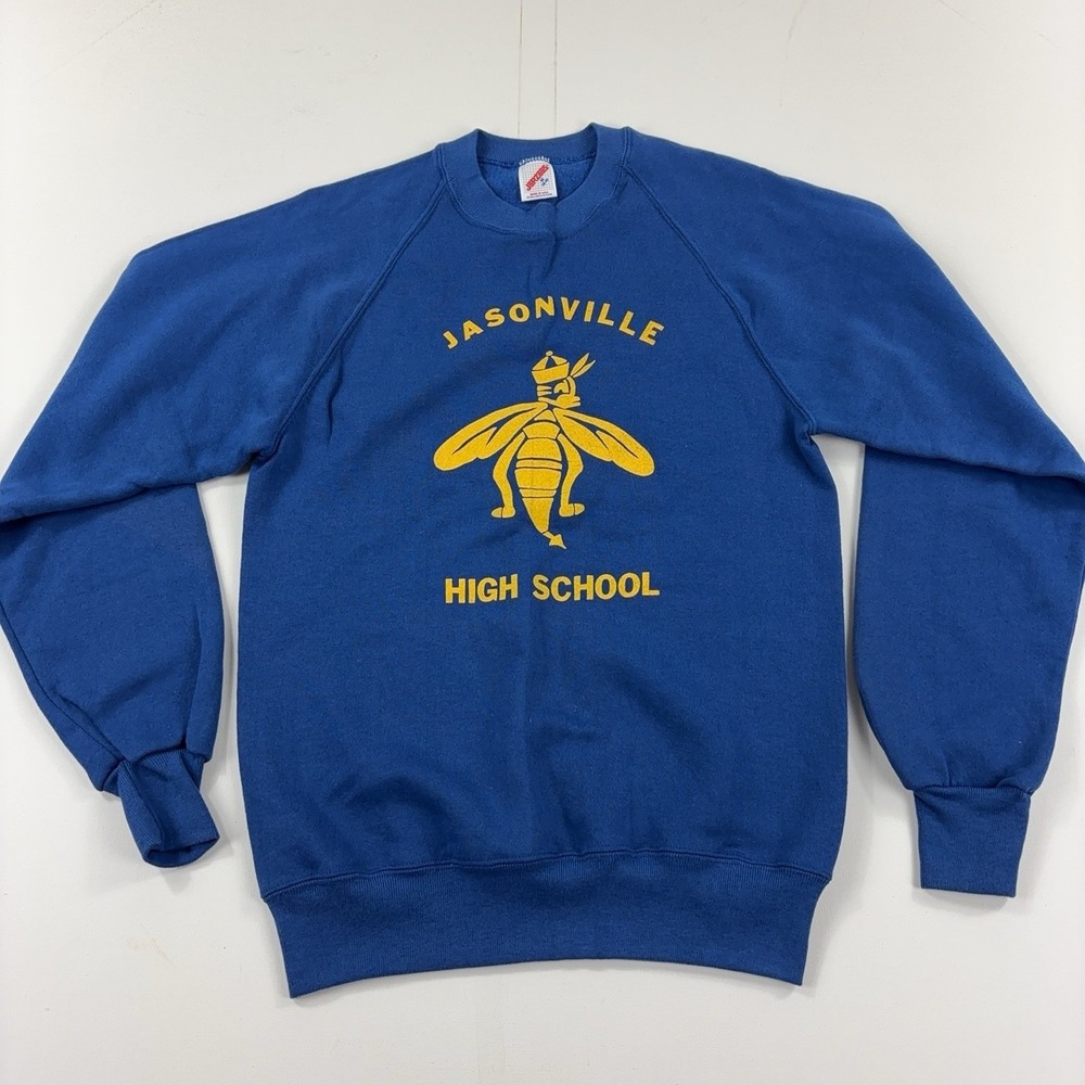 Vintage Jerzees Sweatshirt Mens M Blue Crewneck Jasonville High School Made USA
